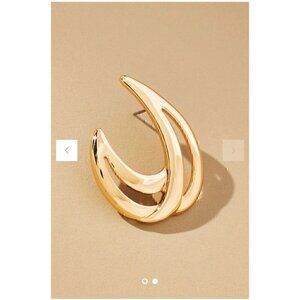 Anthropologie Gold-Tone Sculpted Hoop Earrings, C-SHAPE, GOLD TONE